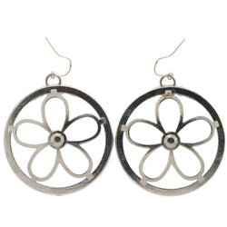 Silver-Tone Metal Flower Dangle-Earrings