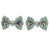 Mi Amore AB Finish Bow Post-Earrings Green & Silver-Tone