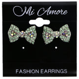 Mi Amore AB Finish Bow Post-Earrings Green & Silver-Tone