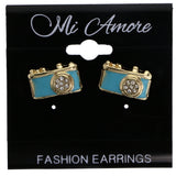 Mi Amore Camera Post-Earrings Blue/Gold-Tone