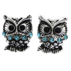 Mi Amore Antiqued Owl Post-Earrings Silver-Tone & Blue
