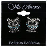 Mi Amore Antiqued Owl Post-Earrings Silver-Tone & Blue