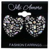 Mi Amore AB Finish Heart Post-Earrings Black & Silver-Tone