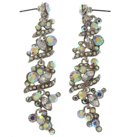 Silver-Tone Metal Dangle-Earrings With Multicolored Crystal Accents