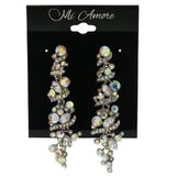 Silver-Tone Metal Dangle-Earrings With Multicolored Crystal Accents