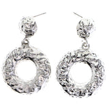 Mi Amore Textured Drop-Dangle-Earrings Silver-Tone