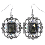 Mi Amore AB Finish Flower Dangle-Earrings Silver-Tone & Black