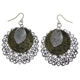 Mi Amore Antiqued Leaf Dangle-Earrings Silver-Tone & Gold-Tone