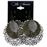 Mi Amore Antiqued Leaf Dangle-Earrings Silver-Tone & Gold-Tone