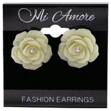 Mi Amore Rose Post-Earrings White/Silver-Tone