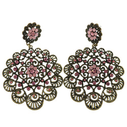 Gold-Tone Metal Dangle-Earrings With Pink Crystal Accents