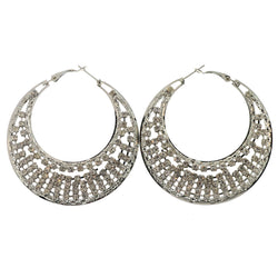 Silver-Tone Metal Hoop-Earrings With Crystal Accents