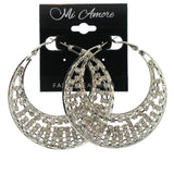 Silver-Tone Metal Hoop-Earrings With Crystal Accents