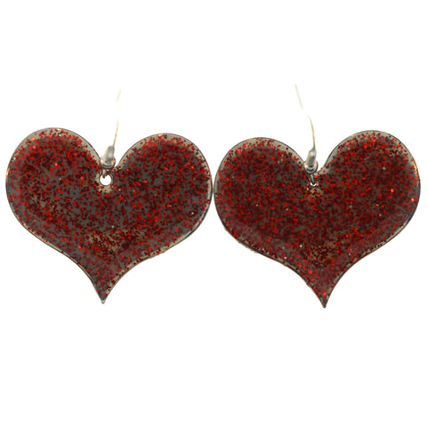 Silver-Tone & Red Metal Heart Dangle-Earrings