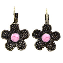 Mi Amore Antiqued Flower Dangle-Earrings Gold-Tone & Pink