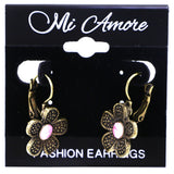 Mi Amore Antiqued Flower Dangle-Earrings Gold-Tone & Pink