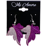 Mi Amore Leaf Dangle-Earrings Purple/Silver-Tone