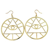 Gold-Tone Metal Eye of Providence Dangle-Earrings With Crystal Accents