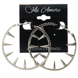 Silver-Tone Metal Hoop-Earrings With Crystal Accents