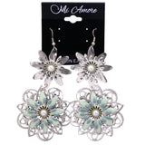 Mi Amore Flower Dangle-Earrings Silver-Tone/Green