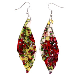 Mi Amore Leaf Flower Dangle-Earrings Red & Green
