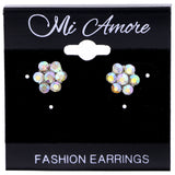 Mi Amore AB Finish  Flower Post-Earrings Silver-Tone & Multicolor