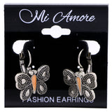 Mi Amore Antiqued Butterfly Dangle-Earrings Silver-Tone & Peach