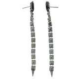 Silver-Tone & Black Metal Dangle-Earrings Crystal Accents