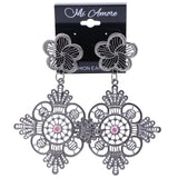 Mi Amore Flower Dangle-Earrings Dark-Silver/Pink