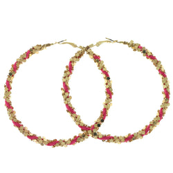 Gold-Tone & Pink Colored Metal Hoop-Earrings