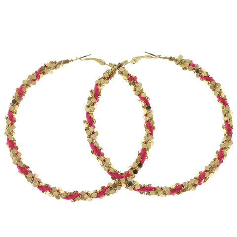 Gold-Tone & Pink Colored Metal Hoop-Earrings