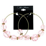Gold-Tone Metal Hoop-Earrings With Pink Crystal Accents