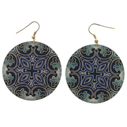 Mi Amore Ornate Dangle-Earrings Blue/Gold-Tone