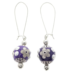 Mi Amore Antiqued Flower Dangle-Earrings Purple & Silver-Tone