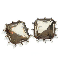 Silver-Tone Metal Stud-Earrings With Crystal Accents