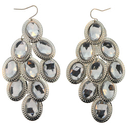 Silver-Tone Metal Chandelier-Earrings With Crystal Accents