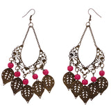 Mi Amore Antiqued Leaf Dangle-Earrings Gold-Tone & Pink