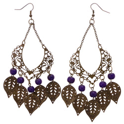 Mi Amore Antiqued Leaf Dangle-Earrings Gold-Tone & Purple