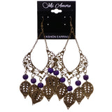 Mi Amore Antiqued Leaf Dangle-Earrings Gold-Tone & Purple