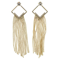 Gold-Tone Metal Dangle-Earrings With Crystal Accents