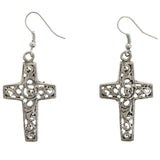 Mi Amore Filligree Cross Dangle-Earrings Silver-Tone