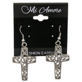 Mi Amore Filligree Cross Dangle-Earrings Silver-Tone