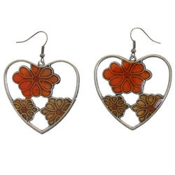 Mi Amore Heart Flower Dangle-Earrings Silver-Tone & Orange