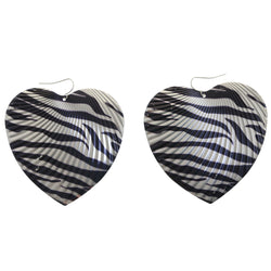 Mi Amore Zebra pattern Heart Dangle-Earrings Silver-Tone & Black