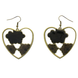 Mi Amore Heart Flower Dangle-Earrings Gold-Tone & Black