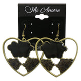Mi Amore Heart Flower Dangle-Earrings Gold-Tone & Black