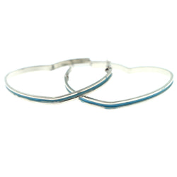 Silver-Tone & Blue Colored Metal Heart Hoop-Earrings