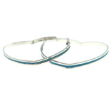 Silver-Tone & Blue Colored Metal Heart Hoop-Earrings