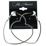 Silver-Tone & Blue Colored Metal Heart Hoop-Earrings