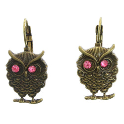 Mi Amore Antiqued Owl Dangle-Earrings Gold-Tone & Pink